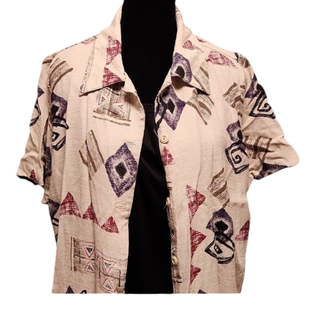 NYCC - vintage short sleeve geometric blouse/tank 1X - Picture 3 of 14